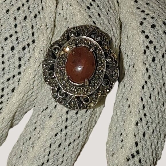 Filigree Ring Size 6 Baltic Amber Sterling Silver 925 Vintage Antique Style - Picture 14 of 15